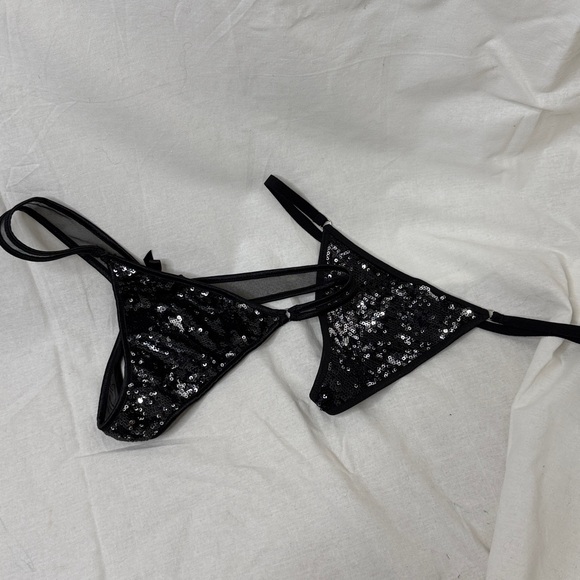 Victorias Secret Gorgeous Plunge Sequin Bra Silver Black 34C - Picture 7 of 9